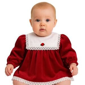 Vintage 90s Disney Winnie the Pooh Baby 18M Dress Red Lace Trim Made in USA